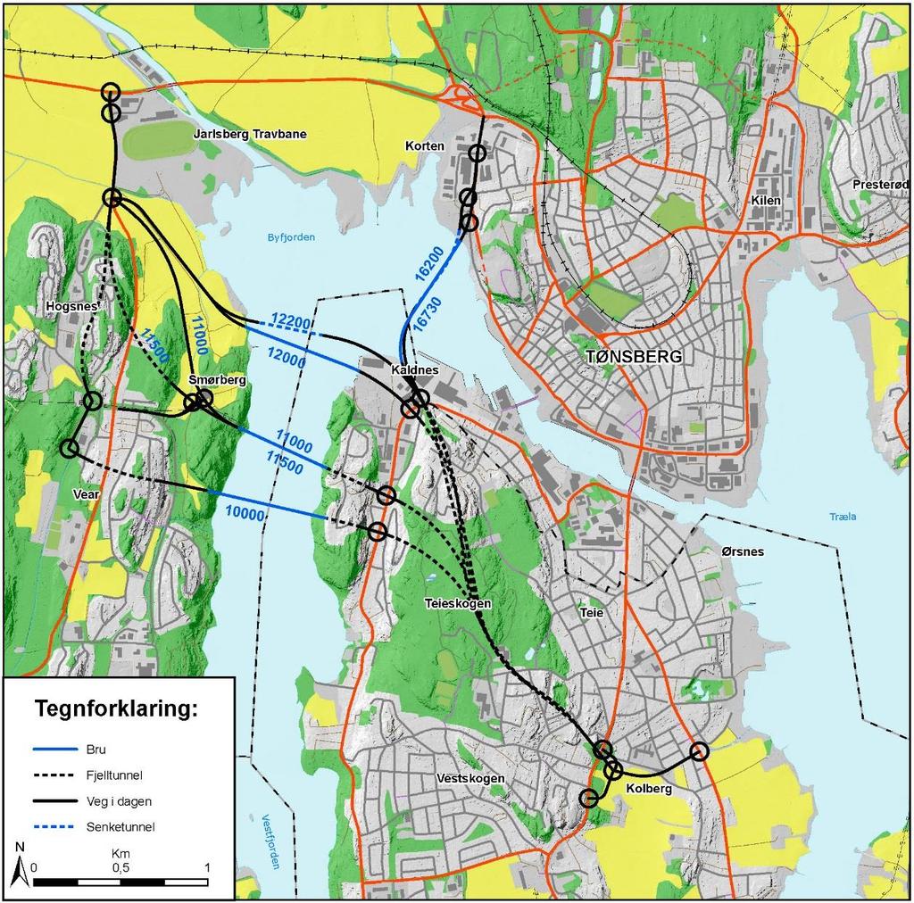 Figur 2: Utrede alternativer 2.1.2 Anbefalte alternativer Basert på de faglige analysene i konsekvensutredningen er et alternativ i hver korridor anbefalt lagt fram til offentlig ettersyn.