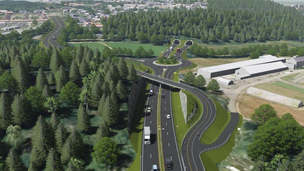 5.3 Delområde Smørberg (alt. 11 500) Etter brua går veien videre mot Smørberg, før den går inn i tunnel under Hogsnesåsen. Fra brua og mot Hogsnesåsen går veien i dagen.