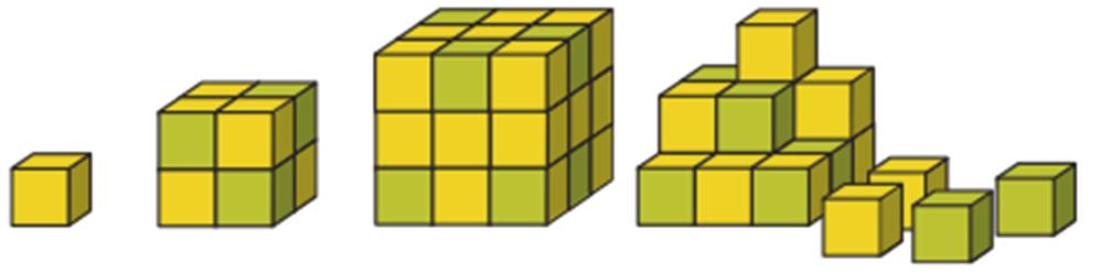Oppgave 4 ( poeng) Terningene plasseres i stabler der alle sideveggene har like mange terninger. Figuren under illustrerer de tre første stablene.