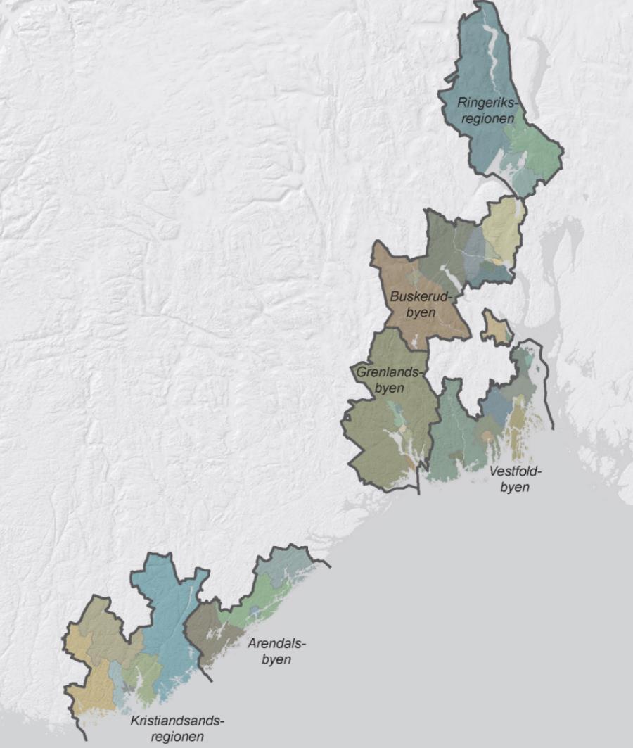 Geografi Tre bymiljøavtaler; Buskerudbyen, Grenland og