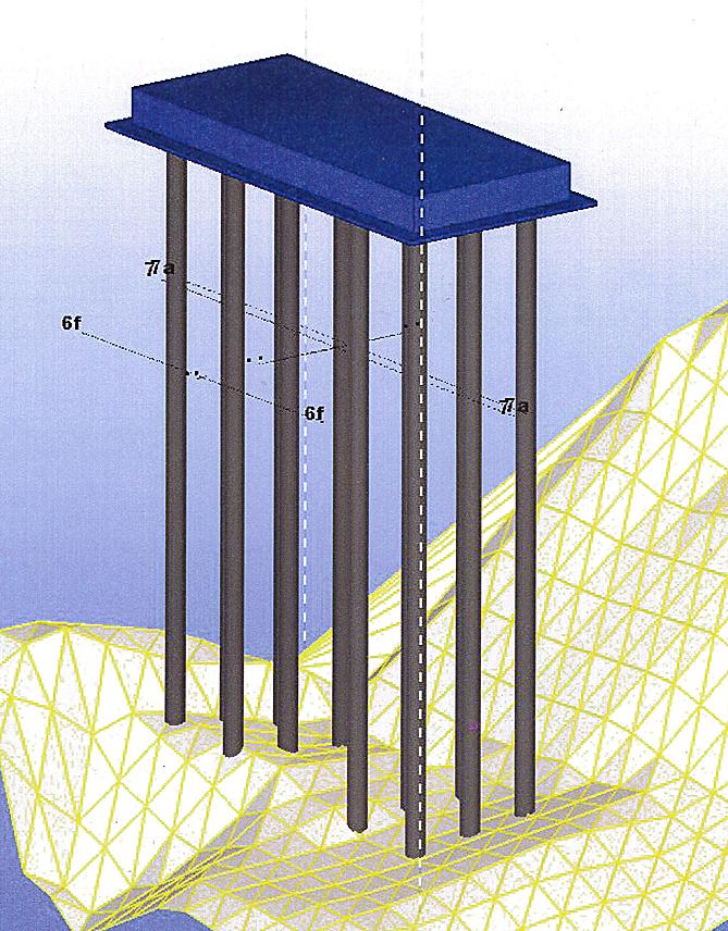 Fundamentplate og pilarer akse 7 Fundamentplate i betong, 48x20x4 meter (ca 1 mål). Ca. 4000m3 med betong 12 pilarer.