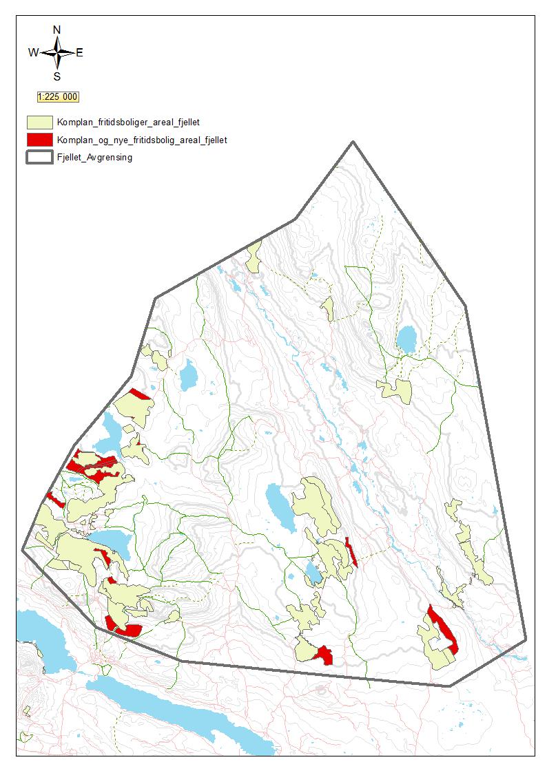 CA 18% AV AREALET I FJELLET ER I DAG INKLUDERT I GJELDENDE KOMMUNEPLAN FOR FORMÅLET FRITIDSBOLIGER.