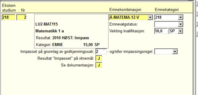 Pass på at alle gule felt er fylt ut. I tillegg bør du fylle ut nummer på godkjenningssak, emnekategori og vekting kvalifikasjon. 4.4 Hvordan legge til emnekategori? 1.