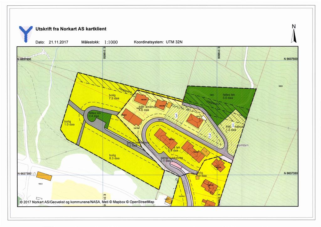 Utskrift : fra Norkart AS kartklient 21112017 Målestokk: Koordinatsystem: 1:1000 UTM 32N ITI 8 Nå637590 (D O) O! 9 N 6375L00 * 1055 N e bolig 72 daa mm K mgäftåmäh daa l!