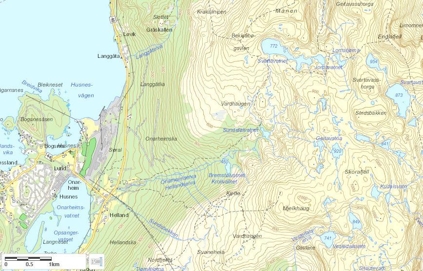 Oppdragsgiver: Kvinnherad kommune Oppdragsnr.: 5170528 Dokumentnr.: Versjon: 1 omtrent på samme medianhøyde som Hellandselva, men ca. 15 km mot øst. Baklihøl ligger ytterligere ca.