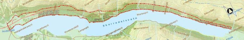 Kort 2. Afmörkun athugunarsvæðis. (Unnið á kortasjá Landmælinga Íslands) Í Borgarfirði eru margir dalir sem jöklar grófu og ganga upp af undirlendinu en Skorradalur er syðstur þeirra.