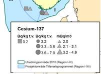 (Se også Vedlegg C for tilsvarende kart for miljøgifter.) Technetium-99 i sjøvann Målte nivåer av technetium-99 i sjøvann i Nordsjøen i 2010 var i intervallet 0.21-0.41 Bq m -3.