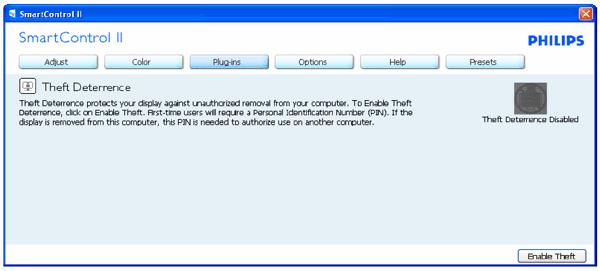 Plugins - tyverisikringsboksen er kun aktiv når Theft (Tyveri) er valgt fra plugin-rullegadinmenyen.