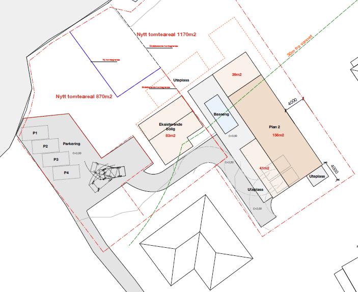 Det ble gitt signaler om at søknaden kunne godkjennes, men at tomannsboligen da måtte rives. Ny grense som nå ønskes behandlet er vist i figur 2 nedenfor.