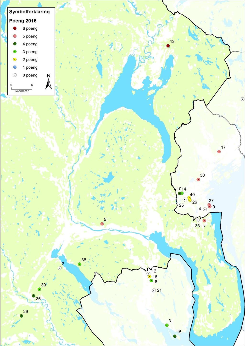 Figur 2. Kartet viser oversikt over undersøkelsesområdene i Buskerud.