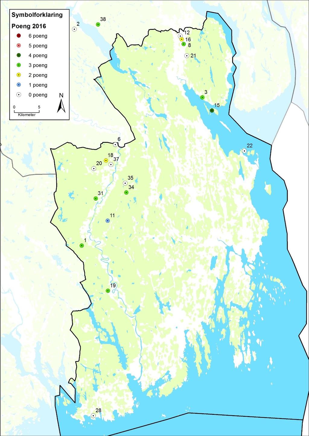 Figur 3. Kartet viser oversikt over undersøkelsesområdene i Vestfold.