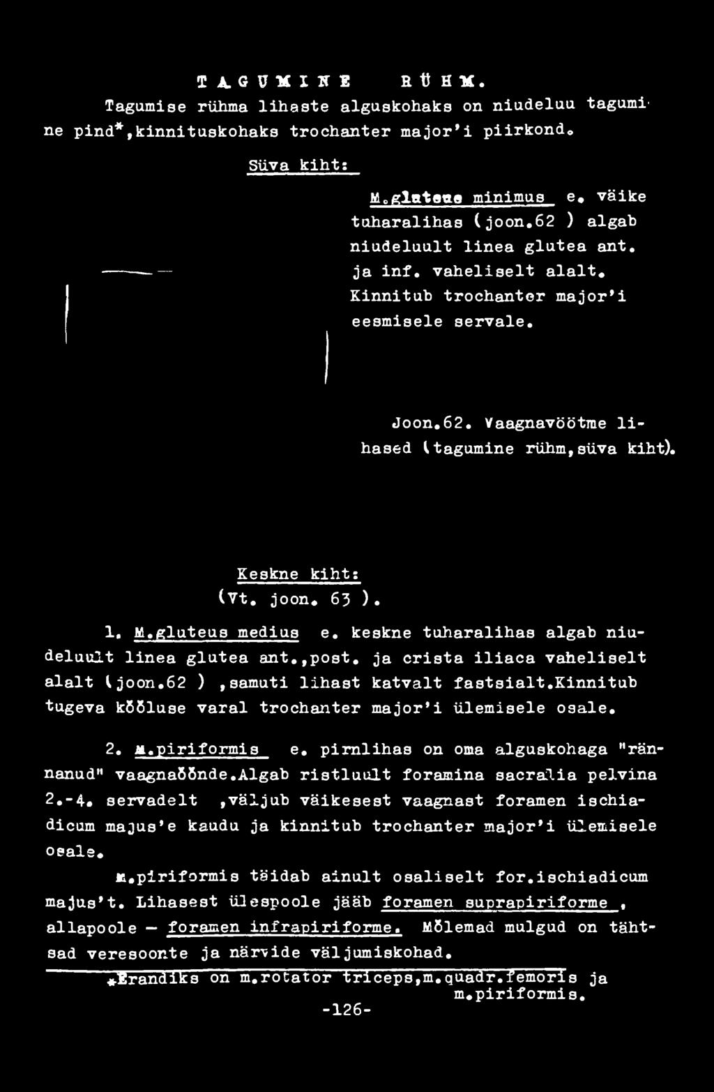 -4«servadelt,väljub väikesest vaagnast foramen ischiadicum majus*e kaudu ja kinnitub trochanter major'i ülemisele osale, Keskne kiht: (Vt. joon, 63 ).