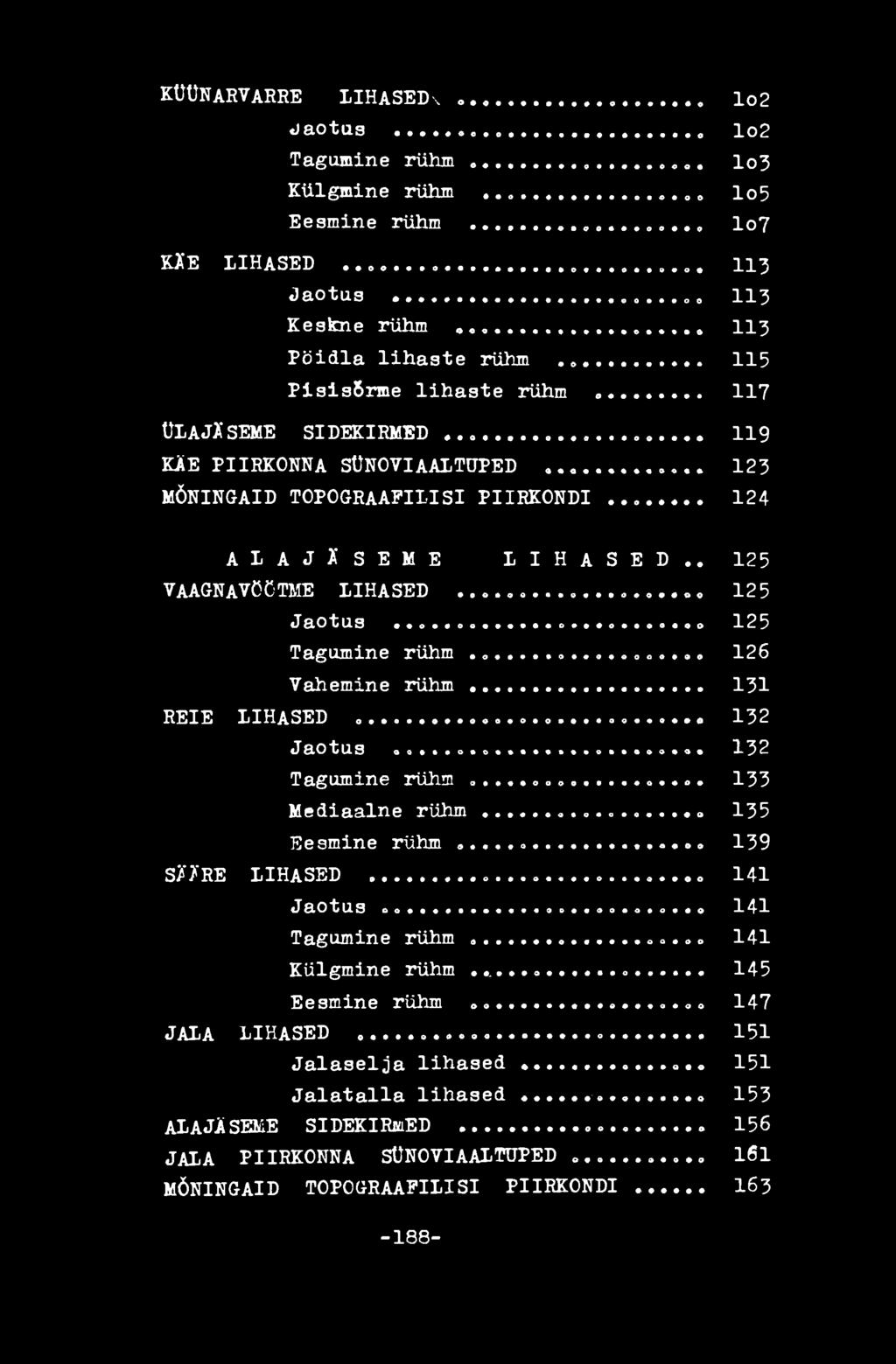 133 Mediaalne rühm 135 Eesmine rühm 139 SÄÄRE LIHASED 141 Jaotus 141 Tagumine rühm 141 Külgmine rühm.