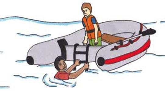 Redningsbåt (liten, stødig, gjerne gummibåt, helst med redningsleider). Redningsbåten er kanskje det mest effektive hjelpemidlet utendørs.