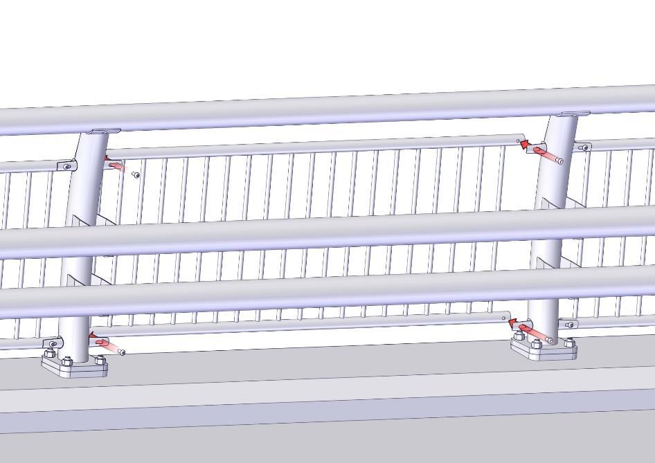 Paneler (alle typer) festes så til brakett med linsebolt M12x30 Ved dilatasjon\fuger i rekkverk skal det benyttes prosjekt-tilpasset panel og lengre