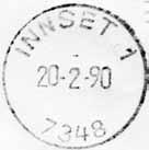 Postkontoret 7348 INNSET ble lagt ned fra 1.11.1997. Det ble fra samme dato opprettet en postfilial. Stempel nr. 1 Type: IIL Utsendt INDSET Innsendt 06.04.