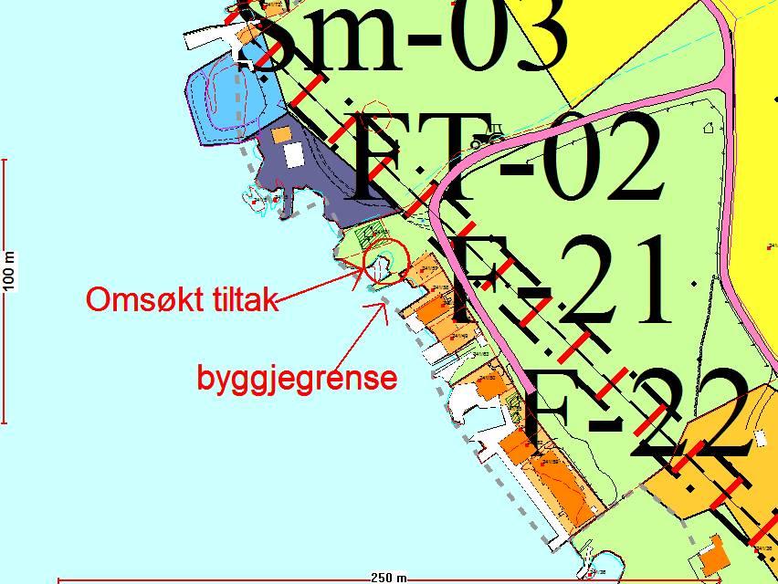 Arealstatus og strandsone Det omsøkte arealet ligg i LNF-område kommuneplanen for Sandvoll-Åkra vedtatt 20.06.2013. Sjøarealet er avsett til bruk og vern av sjø og vassdrag med tilhøyrande strandsone.