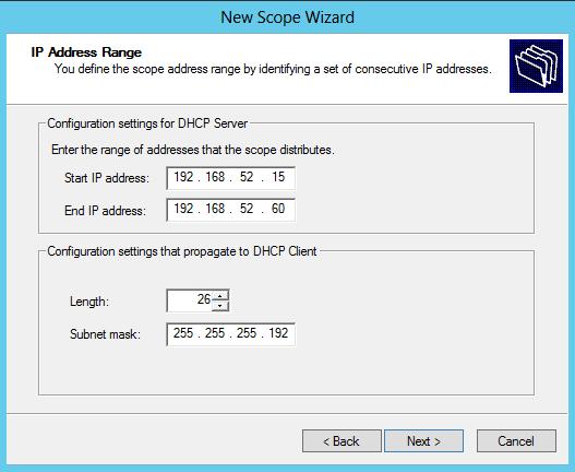 Nå skal du lage et DHCP Scope (adresseområde) for DHCP-tjeneren: 7.