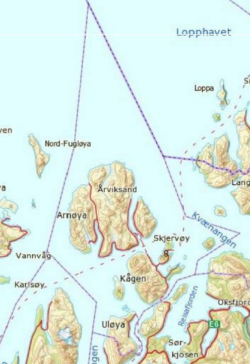 1.5 Planavgrensing: Alle områder innenfor kommunegrensene unntatt sjøarealene utenom Skjervøy havn, og havnene i Årviksand, Lauksletta og Arnøyhamn (disse har egne reguleringsplaner).