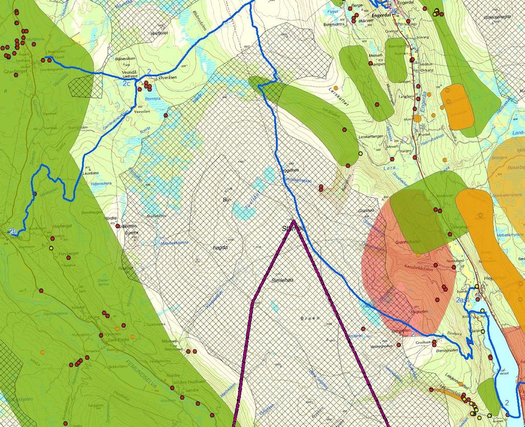 Snøscooterløyper Engerdal Konsekvensutredning av innspill Naturmangfold Løype nr.2 går gjennom et område vurdert som A svært viktig for naturmangfold.