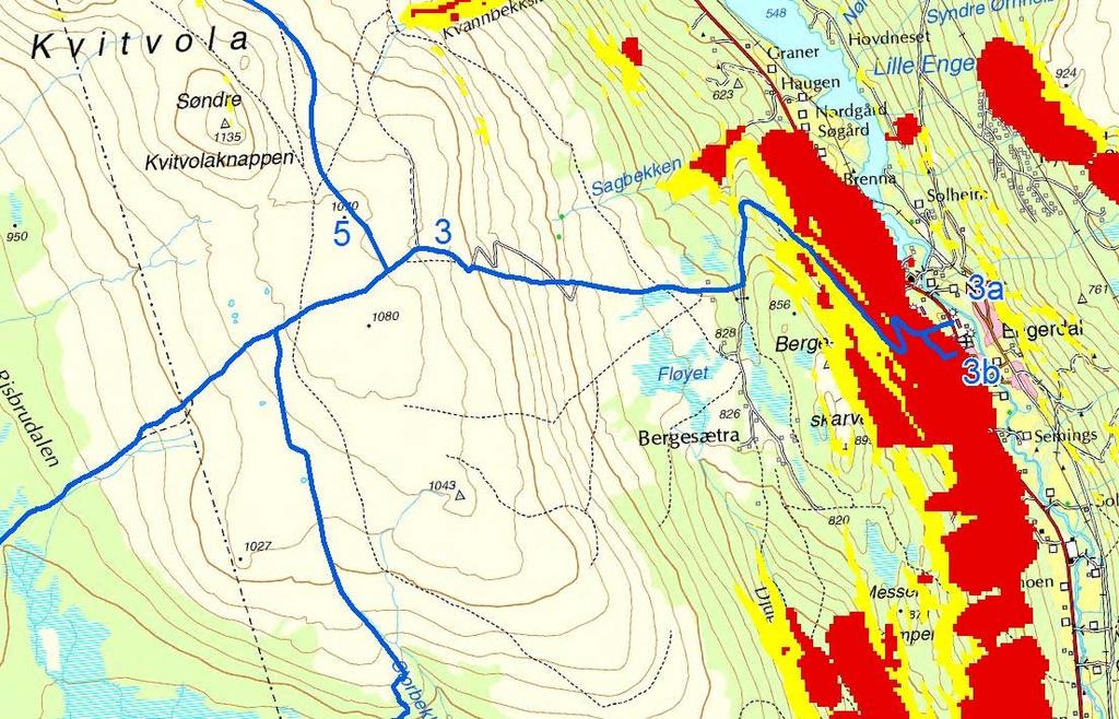 Skredfare Løype nr. 3 vil gå gjennom områder med registrert potensielt skredfare fra NVE og terreng brattere enn 25 ved Engerdal sentrum. Lokale ressurser har klarert området som ikke skredutsatt.