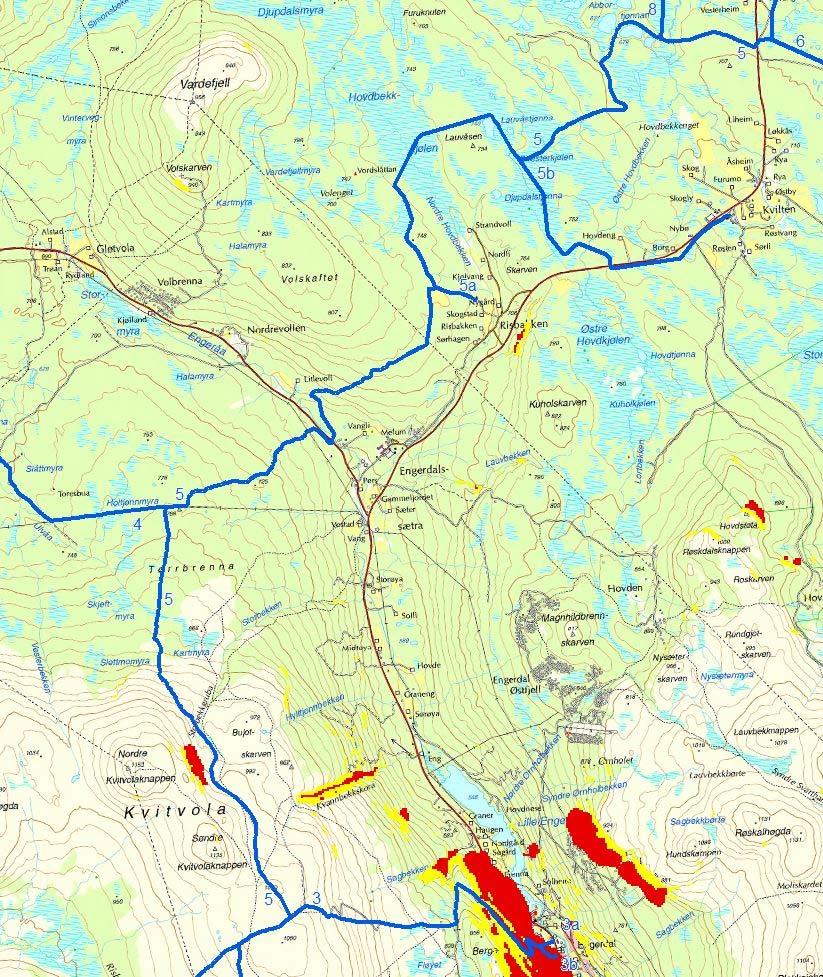 Eksisterende arealformål Løypeforslaget går gjennom følgende områder i kommuneplanens arealdel for Engerdal 2012 2026: LNF, vassdrag, spredt
