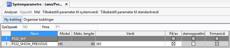 Systemparameter PS32_SHOW_PREVIOUS Systemparameter som indikerer om du vil vise tidligere