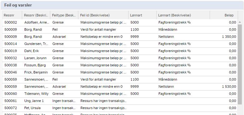 Kontrollpanel Lønn Feil- og