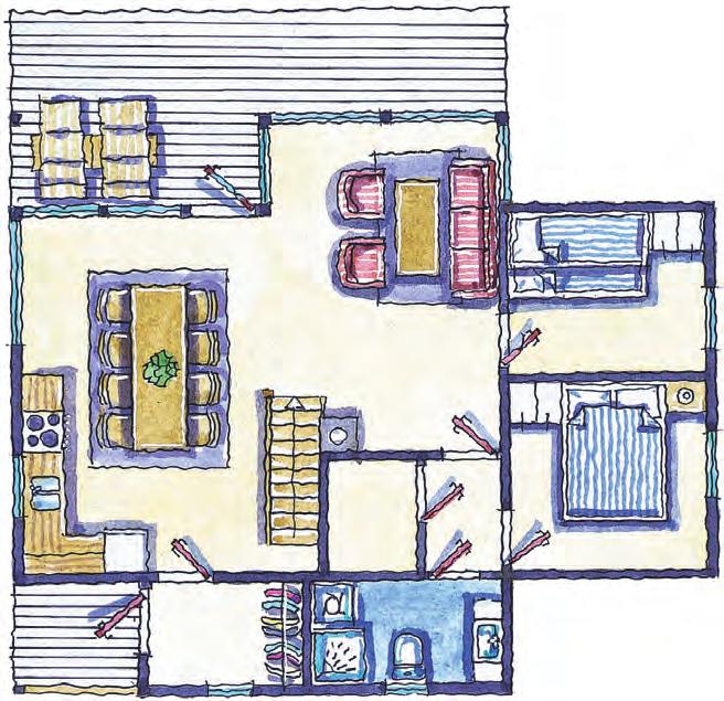 God trapp til hems som inneholder 2 soverom og loftstue med åpen løsning ned til stue.