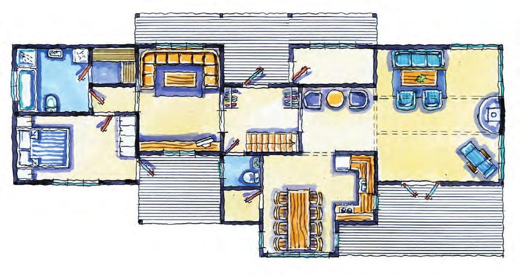 (SOLHEIM 2) Stor, gedigen hytte m/muligheter for samvær med storfamilien. 1. etasje har egen TV-stue som fører videre inn til egen soveromsavdeling for de voksne, med bad og badstu.