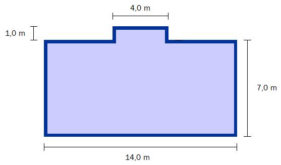 E9 (Eksamen 1P, Høst 2011, Del 2) Svein skal bygge hytte. Han skal lage grunnmur og gulv av betong. Se figuren ovenfor. Det mørkeblå området er grunnmuren.