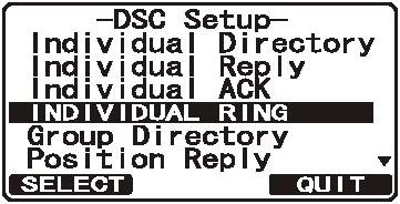 1. Trykk og hold inne knappen til Setup Menu vises. 2. Trykk / knappen for å velge DSC SETUP menyen. 3. Trykk knappen og velg INDIVIDUAL ACK med / knappen. 4. Trykk knappen. 5.