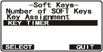 7. Trykk knappen og deretter eller knappen for å velge KEY TIMER (bestemmer hvor lenge knappesymbolet skal vises i displayet etter at en knapp er trykket inn, standard er 5 sekunder).