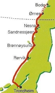 Delstrekninger Helgelandskysten (sydgående) Ørnes (07.15) Trondheim (06.30) 1 overnatting.