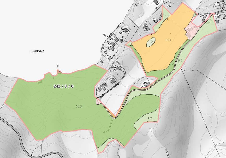 3.2.5 Naturmiljø og naturressurser Det er foretatt søk i Naturbase og artskart, og det er ikke registrert utvalgte naturtyper eller røde/svartelistede arter i planområdet.