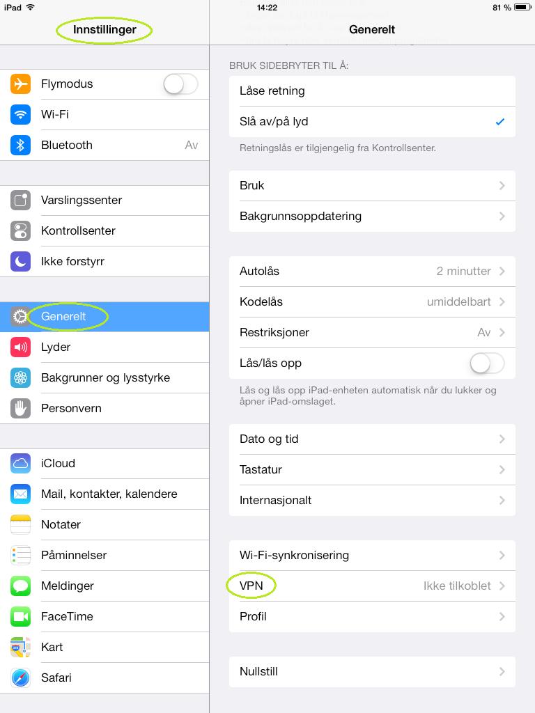 Konfigurering av Apple IOS iphone/ipad (IOS Versjon 8(gammel)) 1.