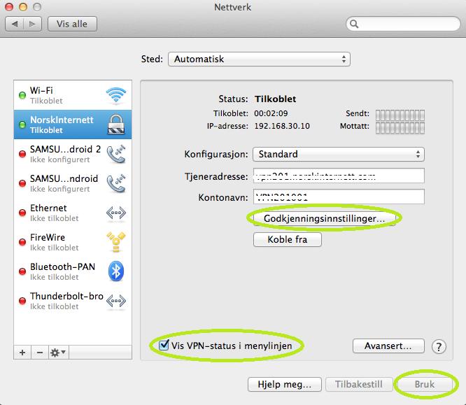 10. Kryss av for valget «Vis VPN-status i menylinjen». 11.