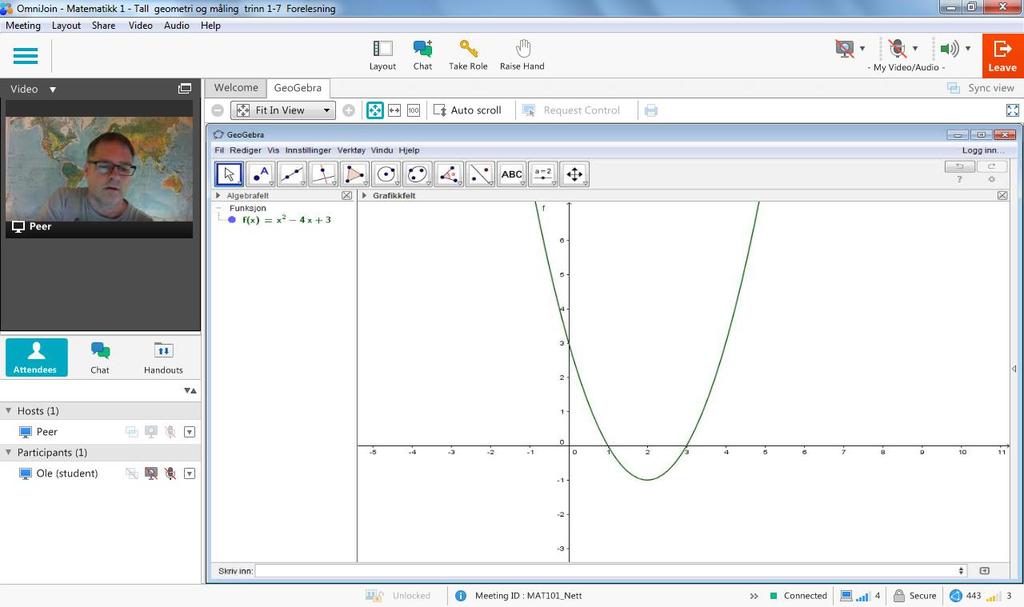 Figur 18 Når du først har åpnet GeoGebra er det bare å bruke på vanlig måte. Studentene vil fortløpende se hva du gjør.