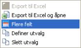 Ny Lagre Slette Skru på/av beregning Eksportere rapport til Excel Sende rapport på e-post Importere til kartotek Gå til Oppslag Juridisk (WEB) Utfør