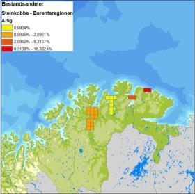 Figur C - 37 Geografisk fordeling av steinkobbe innen norske farvann(mrdb, 2010); (DN & HI, 2010).