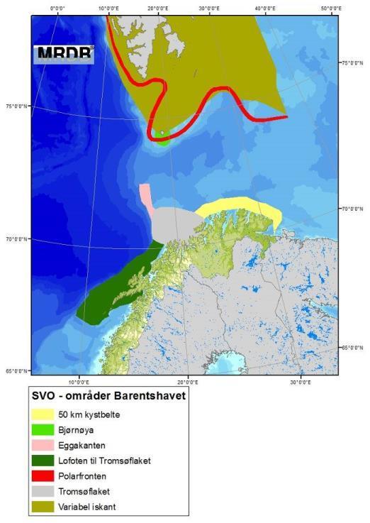 Særlig verdifulle områder (SVO) Særlig verdifulle og sårbare områder (SVO) definert i forbindelse med Helhetlig forvaltningsplan for Lofoten og Barentshavet (Havforskningsintituttet et al.