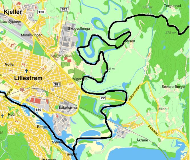 Meandrerende kommunegrense Skedsmo kommune Fet kommune