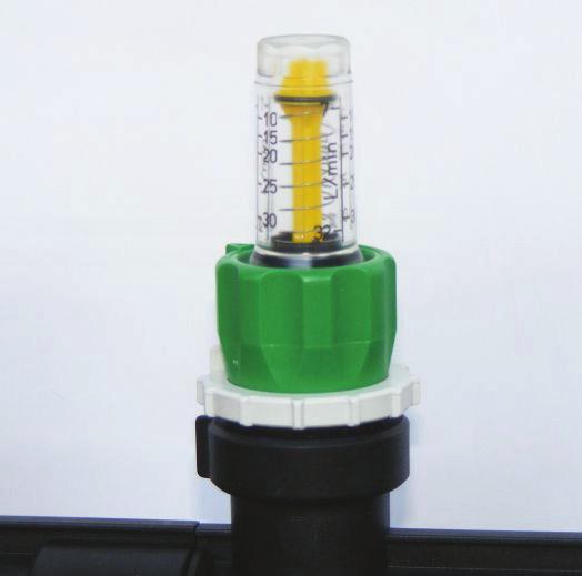 4/6 Forhåndsinnstilling av mengdemåler Forhåndsinnstilling må gjøres via regulerbar mengdemåler med hvit markeringsring. 1 Åpne ventilen ved å vri den grønne knotten mot klokken.