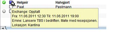 - Møtestatusfelt Viser om mottaker er i møte eller har en registrert Mobil Sekretær-avtale (dersom tilgjengelig) Møtestatusdetaljer ("mus over