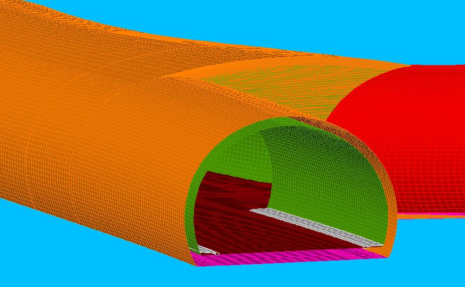 57 Figur 35: Modellering av teoretisk sprengningsprofil, såle, normalprofil og kontroll av kjørekasse. Kontinuitet i grensesnittet mellom tunnelvegg rampe og tunnelvegg hovedløp.