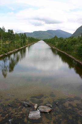 Bilde 9. Den rette Søyakanalen Bilde 10. Terskelen gir variasjon i kanalen Oppsummering av resultater Et naturlig elveløp varierer mer eller mindre i bredde, dybde, substrat og vannhastighet.