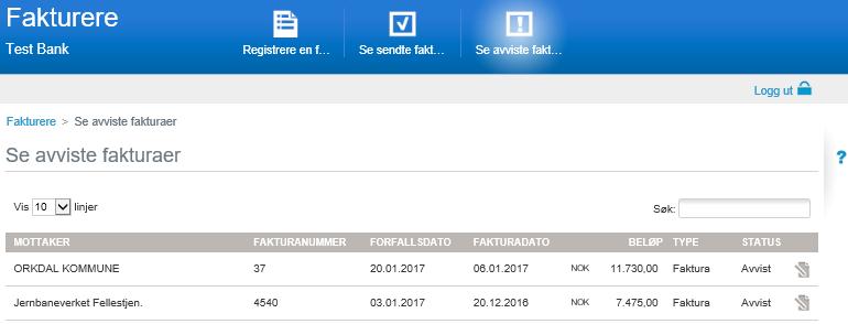 Se sendte fakturaer Her finner du en oversikt over sendte fakturaer.