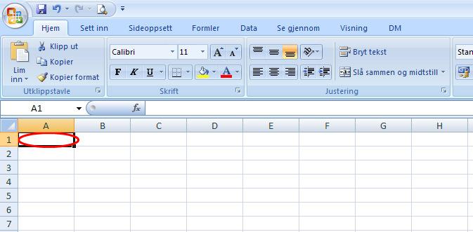 Verdens korteste grunnkurs i Excel (2007-versjonen) NB! Vær oppmerksom på at Excel kan se annerledes ut hos dere enn det gjør på bildene under.