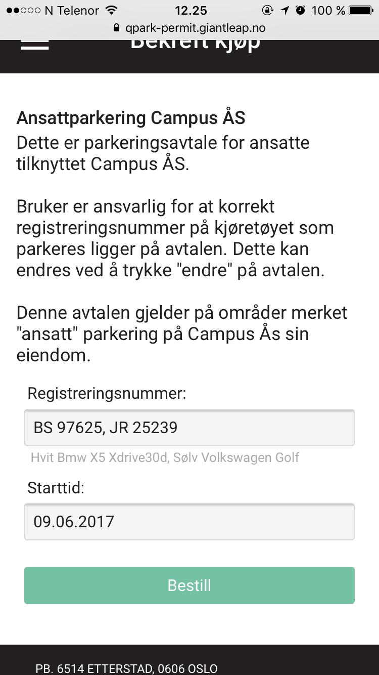 Når alle detaljer er lagret, får du bestillingsskjemaet.