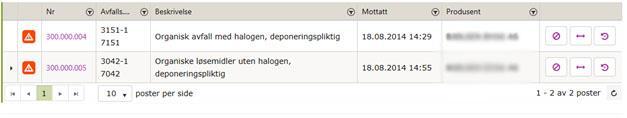 Tilsvarende som i lista over innkommende deklarasjoner har du mulighet til å kontrollere, avvise og splitte deklarasjoner.